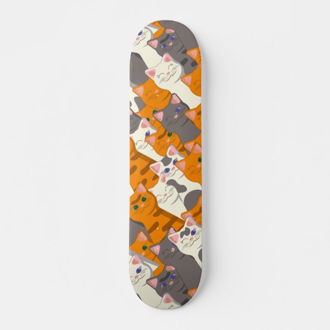 Ginger white black cat diagonal pattern skateboard (Front)