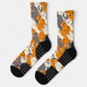 Ginger white black cat diagonal pattern socks
