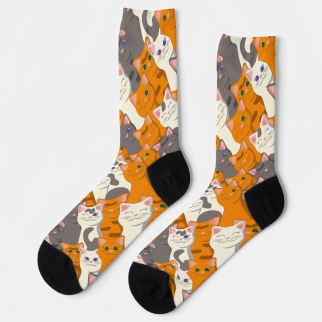 Ginger white black cat diagonal pattern socks (Left)