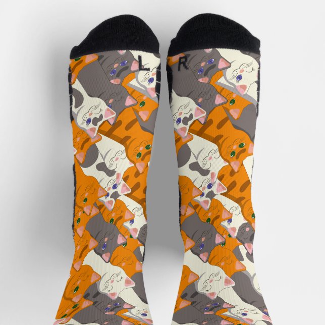 Ginger white black cat diagonal pattern socks (Top)
