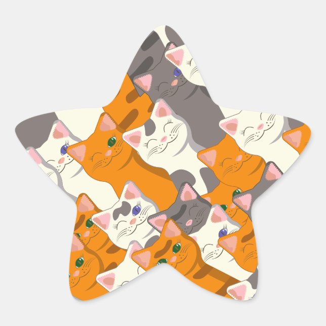Ginger white black cat diagonal pattern star sticker (Front)