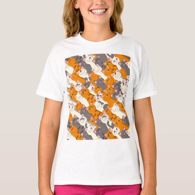 Ginger white black cat diagonal pattern T-Shirt (Front)