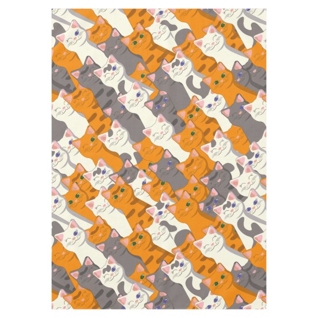 Ginger white black cat diagonal pattern tablecloth (Front)