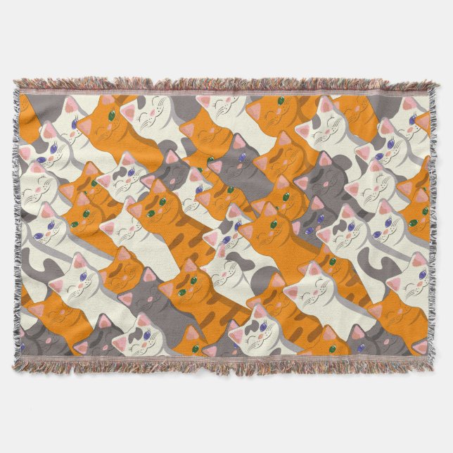 Ginger white black cat diagonal pattern throw blanket (Front)
