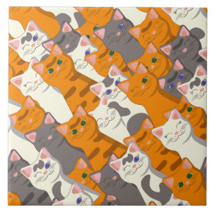 Ginger white black cat diagonal pattern tile