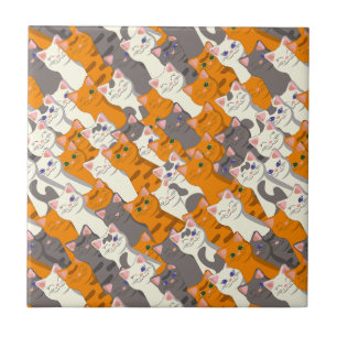 Ginger white black cat diagonal pattern tile