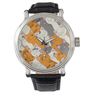 Ginger white black cat diagonal pattern watch