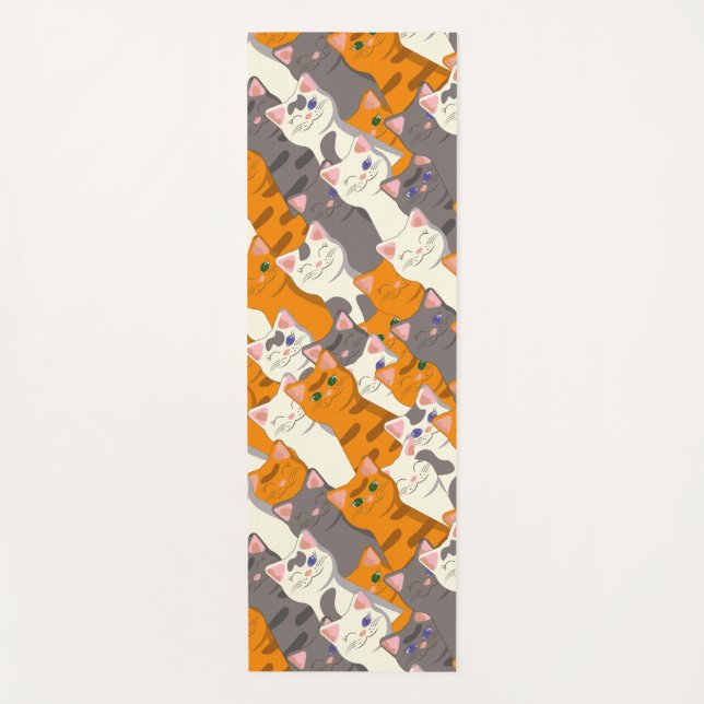 Ginger white black cat diagonal pattern yoga mat (Front)