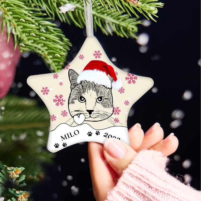 Ginger White Cat Personalised Hand Drawing Ceramic Tree Decoration (Creator Uploaded)