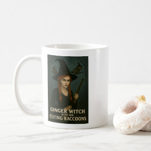 Ginger Witch With Her Flying Raccoons Coffee Mug