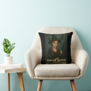 Ginger Witch With Her Flying Raccoons Cushion