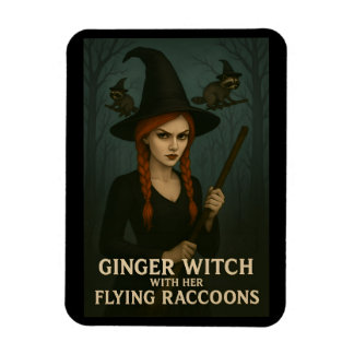 Ginger Witch With Her Flying Raccoons Magnet