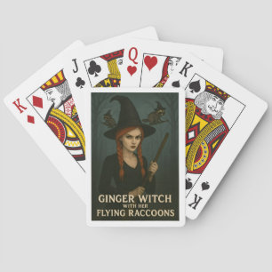 Ginger Witch With Her Flying Raccoons Playing Cards