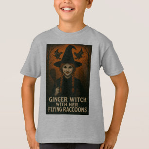 Ginger Witch With Her Flying Raccoons T-Shirt