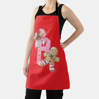 Gingerbread and Bow Initial Name Apron
