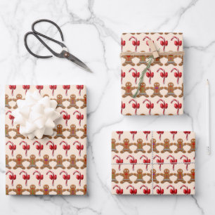 Gingerbread and Candy Cane Christmas Pattern  Wrapping Paper Sheet