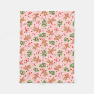 Gingerbread and Holly Branches SMALL PINK Blanket