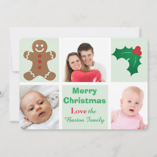 Gingerbread and Holly Custom Photo Christmas Holiday Card