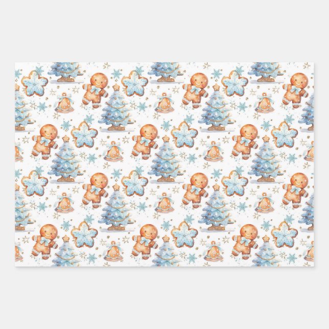 Gingerbread Baby Gingerbread Christmas Tree Wrapping Paper Sheet (Front)