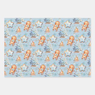 Gingerbread Baby Gingerbread Christmas Tree Wrapping Paper Sheet