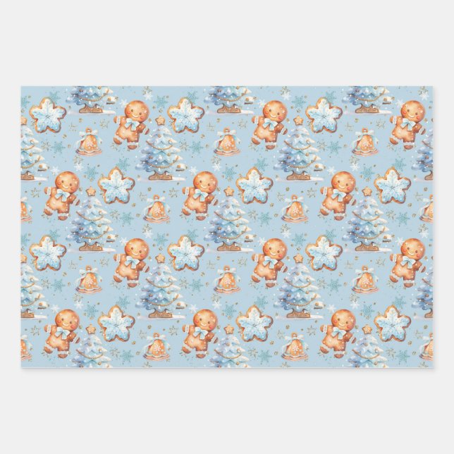 Gingerbread Baby Gingerbread Christmas Tree Wrapping Paper Sheet (Front)