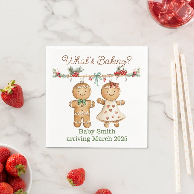 Gingerbread Baby Shower gender reveal napkins (Insitu)