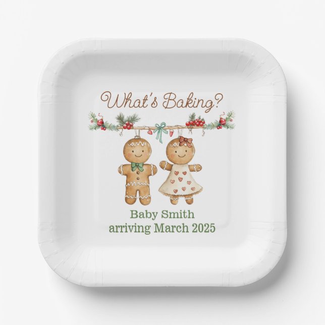 Gingerbread Baby Shower gender reveal Paper Plate (Front)