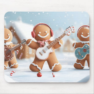 Gingerbread Band Playing in the Snow Mouse Mat