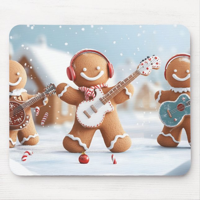 Gingerbread Band Playing in the Snow  Mouse Mat (Front)