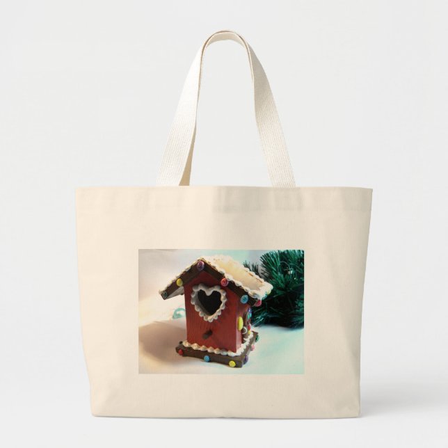 Gingerbread Birdhouse Large Tote Bag (Front)