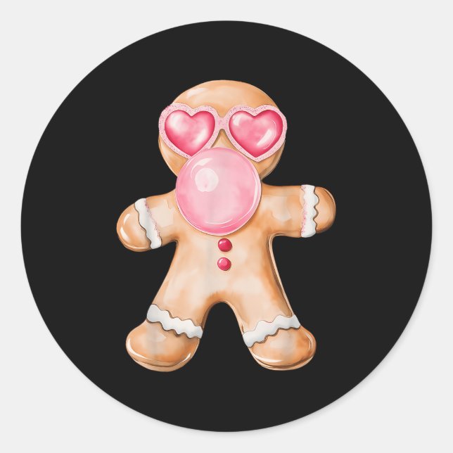 Gingerbread Blowing Bubble Gum Nk Sungles Christma Classic Round Sticker (Front)