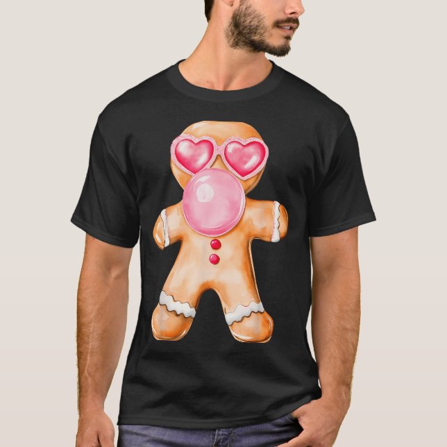 Gingerbread Blowing Bubble Gum Nk Sungles Christma T-Shirt (Front)