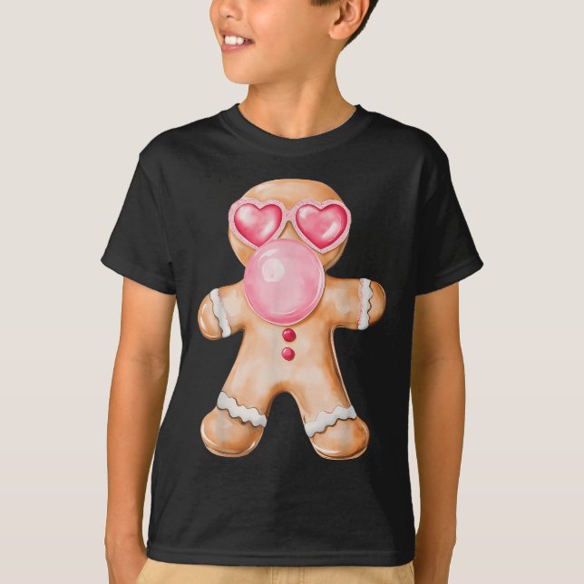 Gingerbread Blowing Bubble Gum Nk Sungles Christma T-Shirt (Front)