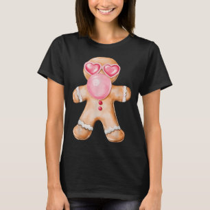 Gingerbread Blowing Bubble Gum Nk Sungles Christma T-Shirt