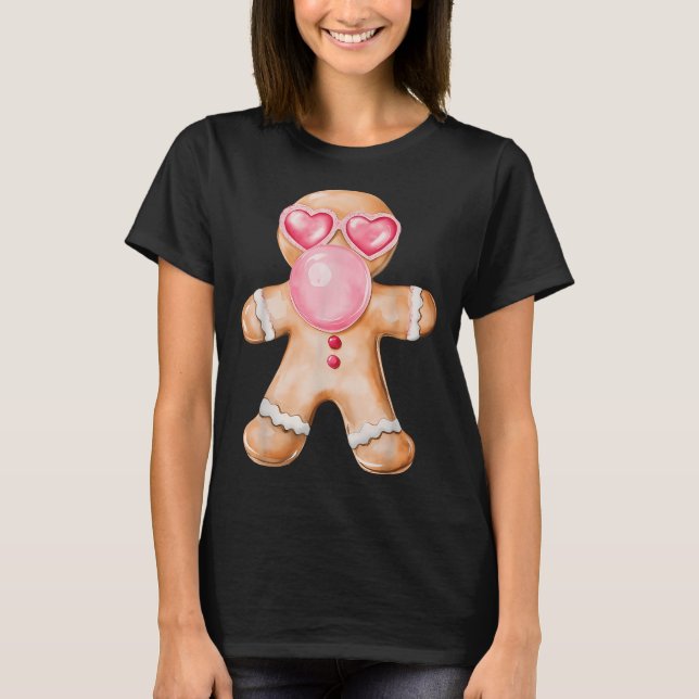 Gingerbread Blowing Bubble Gum Nk Sungles Christma T-Shirt (Front)
