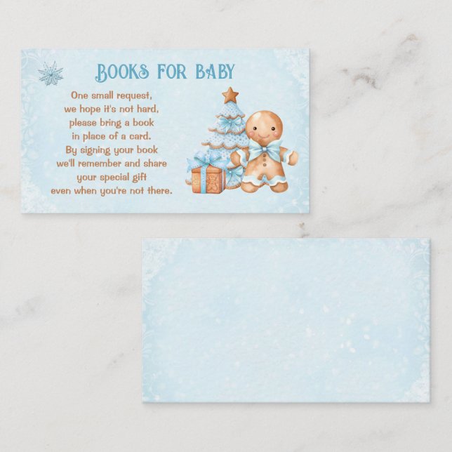 Gingerbread Blue Baby Shower Books For Baby Enclosure Card (Front/Back)
