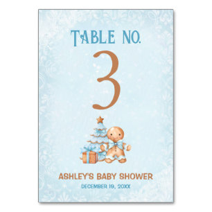 Gingerbread Blue Baby Shower Table Number Sign