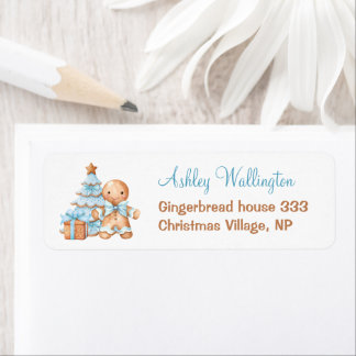 Gingerbread Blue Christmas Boy Baby Shower Address