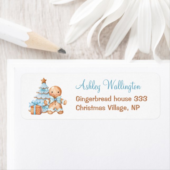 Gingerbread Blue Christmas Boy Baby Shower Address (Insitu)