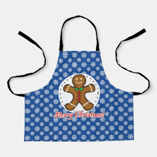 Gingerbread - Blue Snowflakes Pattern - Merry Xmas Apron