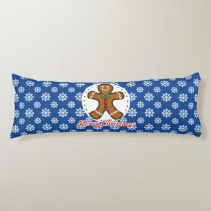 Gingerbread - Blue Snowflakes Pattern - Merry Xmas Body Cushion