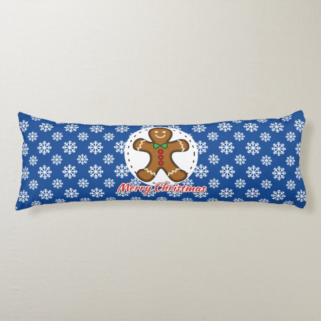 Gingerbread - Blue Snowflakes Pattern - Merry Xmas Body Cushion (Front)