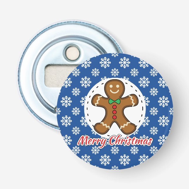 Gingerbread - Blue Snowflakes Pattern - Merry Xmas Bottle Opener (Front)