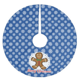 Gingerbread - Blue Snowflakes Pattern - Merry Xmas Brushed Polyester Tree Skirt