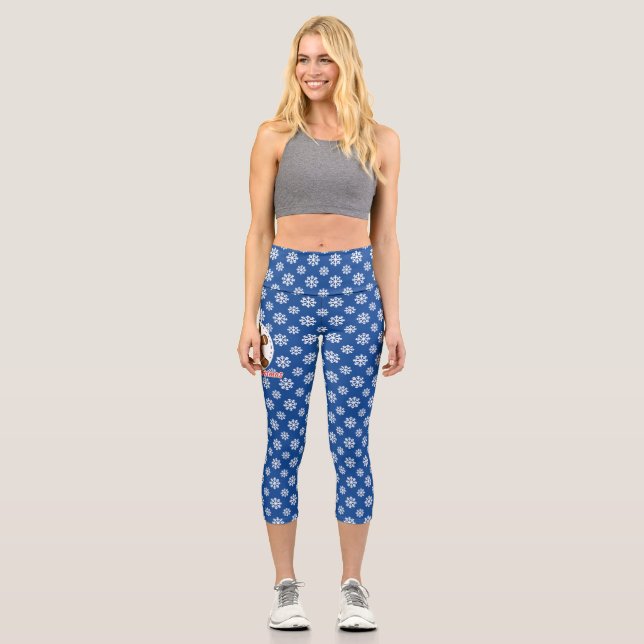 Gingerbread - Blue Snowflakes Pattern - Merry Xmas Capri Leggings (Front)