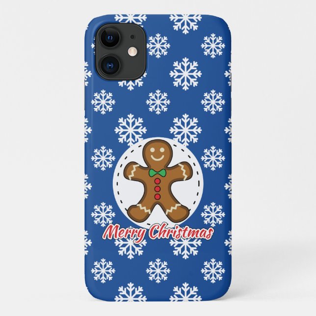 Gingerbread - Blue Snowflakes Pattern - Merry Xmas Case-Mate iPhone Case (Back)