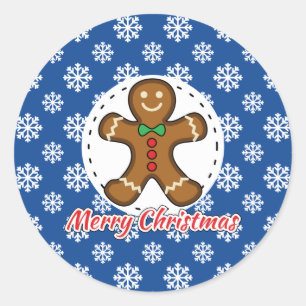 Gingerbread - Blue Snowflakes Pattern - Merry Xmas Classic Round Sticker