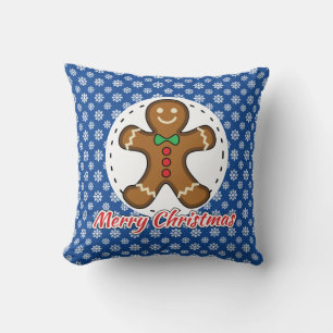 Gingerbread - Blue Snowflakes Pattern - Merry Xmas Cushion