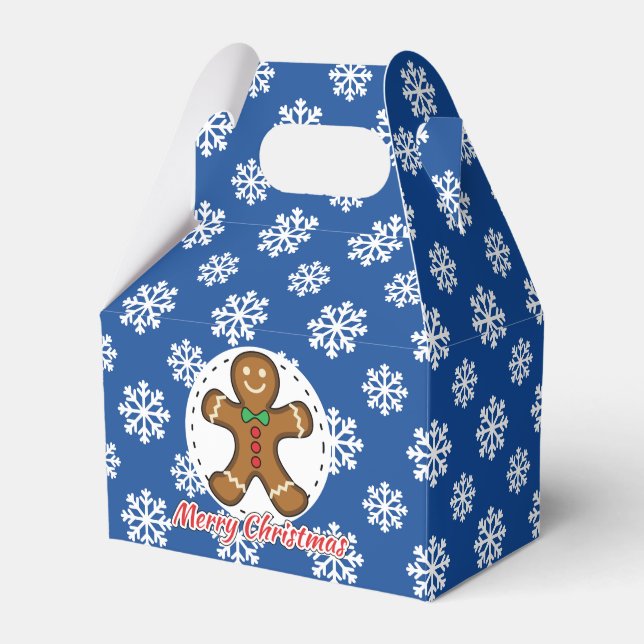 Gingerbread - Blue Snowflakes Pattern - Merry Xmas Favour Box (Front Side)