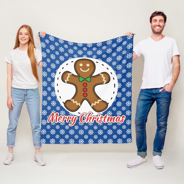 Gingerbread - Blue Snowflakes Pattern - Merry Xmas Fleece Blanket (In Situ)